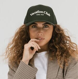 GIGI PIP Vacation Club Canvas Trucker Hat Cap Dark Green New